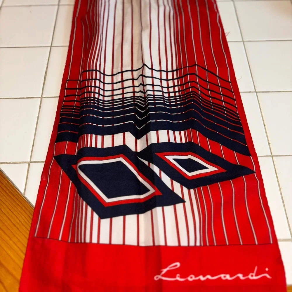 Leonardi Red White Blue Geometric Scarf stripes elegant party travel winter work